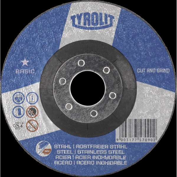 Tryolit Abrasives Type 27, 7 in Dia, 7/8 in Arbor Hole Size, Aluminum Oxide, 2 in 1 Rough Grinding Wheel Series 34301959 - main